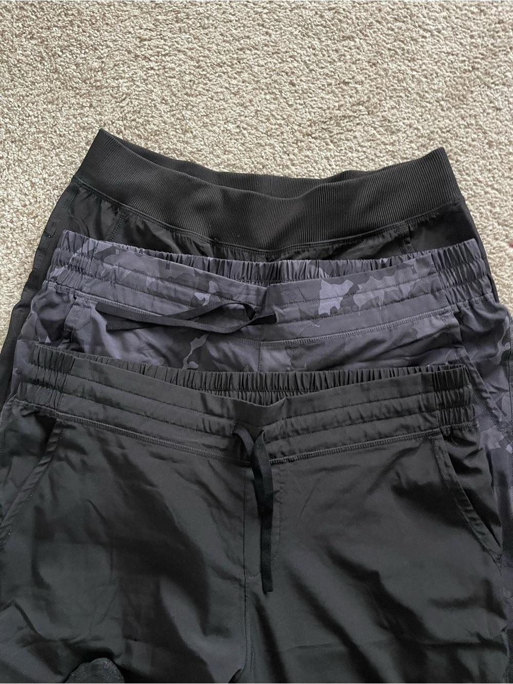 Women's Pull-On joggers. lot of three  2 Black and 1 Charcoal Camo. size large